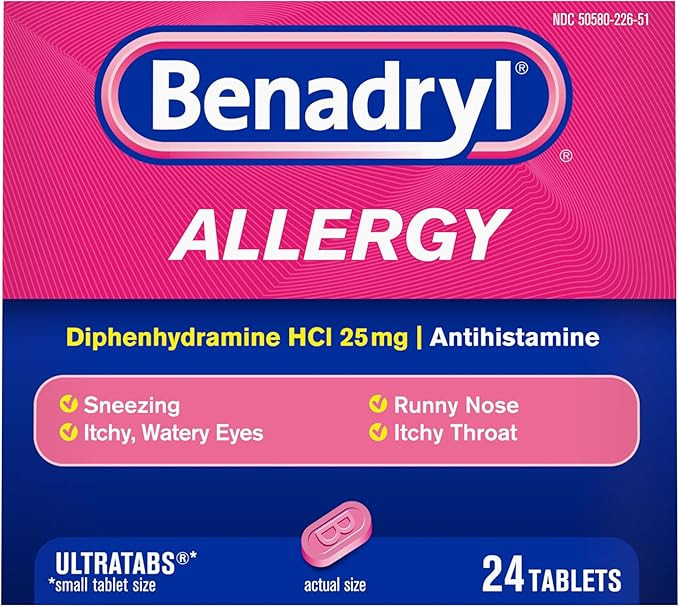 Benadryl Ultratabs Allergy Relief Medicine, 25 mg Diphenhydramine HCl Antihistamine Tablets For R... | Amazon (US)
