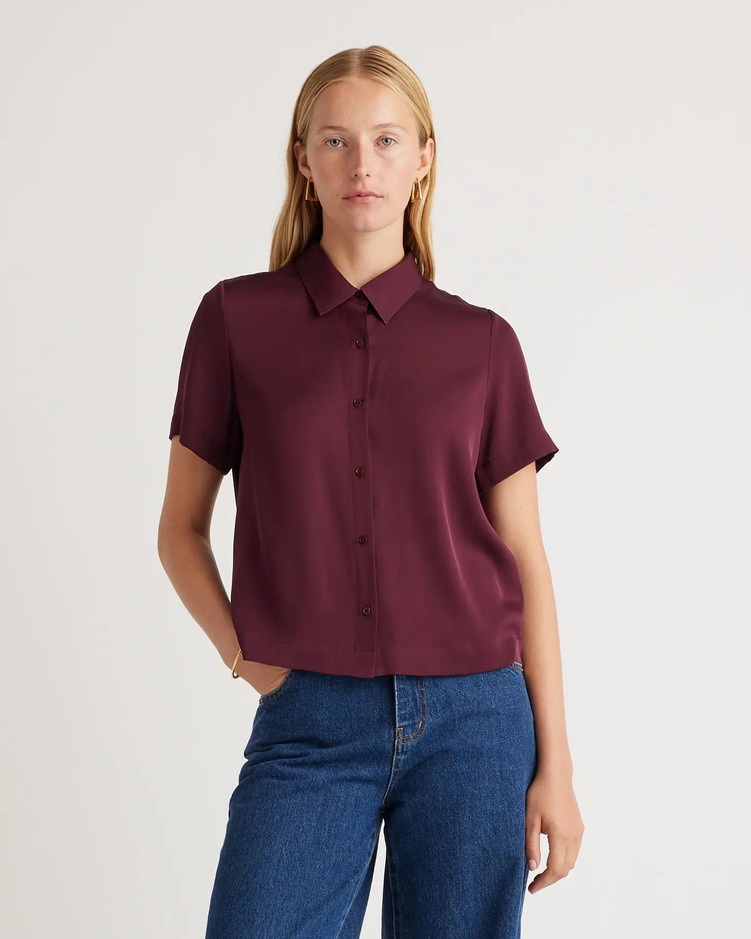Washable Stretch Silk Short Sleeve Blouse | Quince