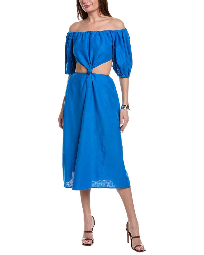 FARM Rio Cutout Waist Linen-Blend Midi Dress | Shop Simon