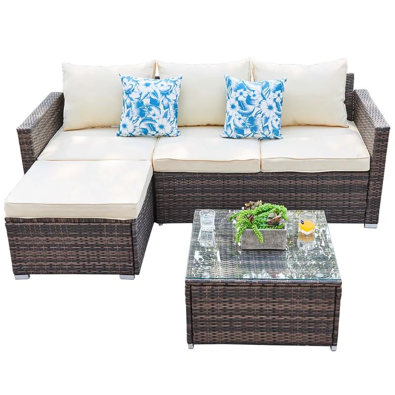 Don 3 Piece Rattan Sectional Seating Group with Cushions | Wayfair Professional