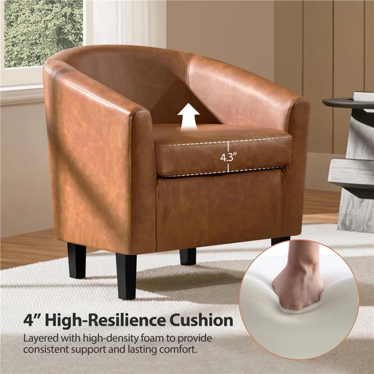 Renwick Faux Leather Barrel Accent Chair for Living Room, Set of 2, Brown | Walmart (US)