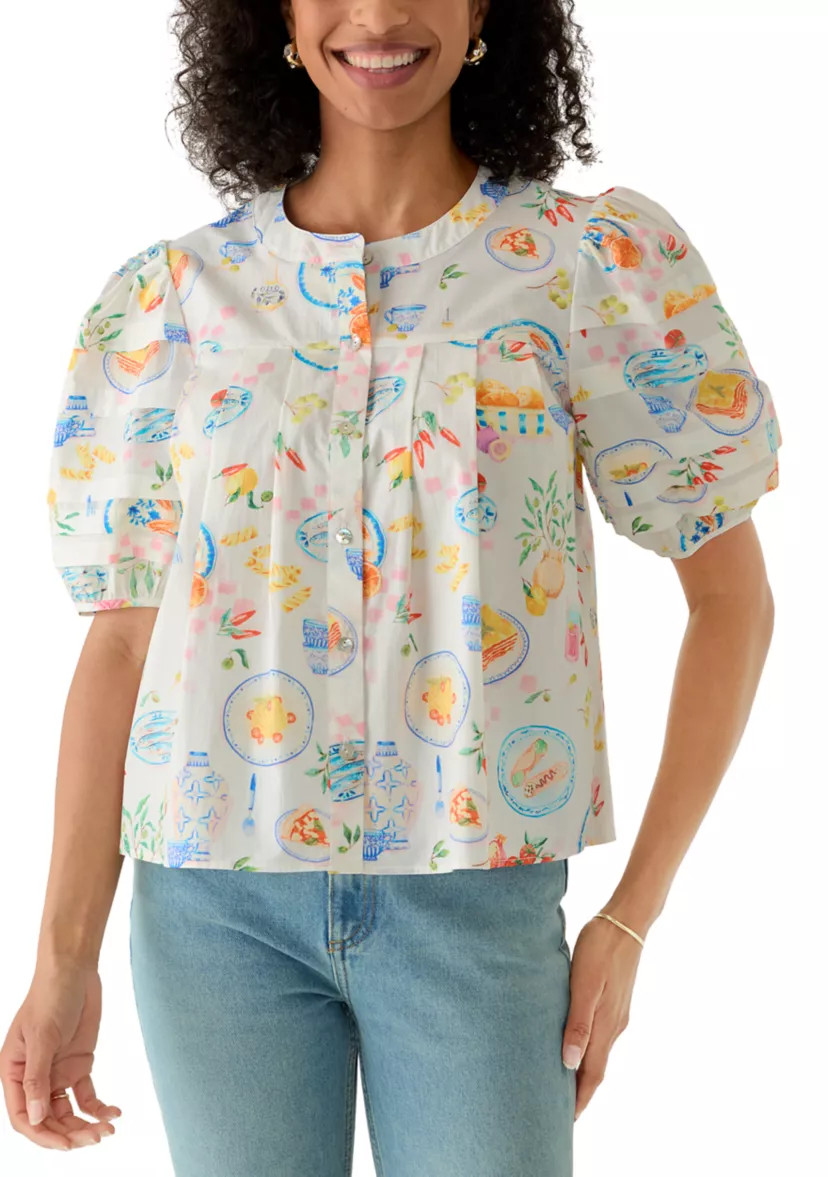 Women's Puff Sleeve Button front Printed Blouse | Belk