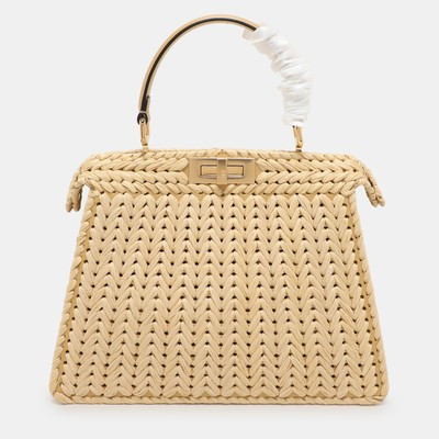Fendi Beige Woven Leather and Straw Peekaboo Medium Iseeu Top Handle Bag | eBay US