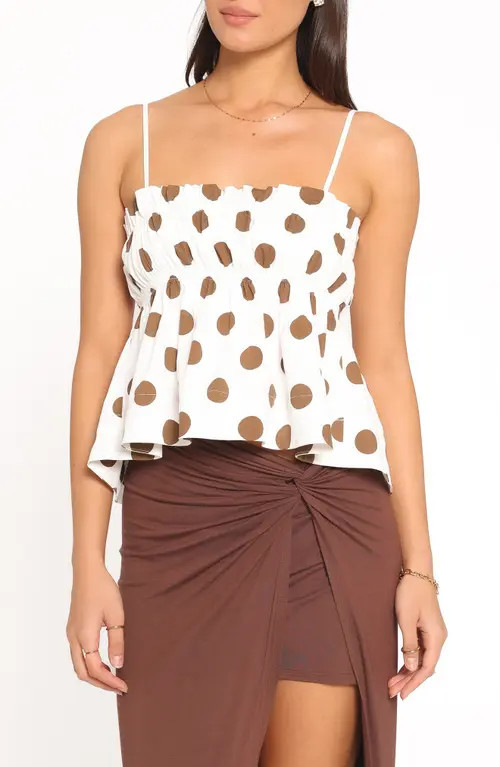 Petal & Pup Yvaine Stretch Cotton Babydoll Top in Brown Polka Dot at Nordstrom, Size Small | Nordstrom