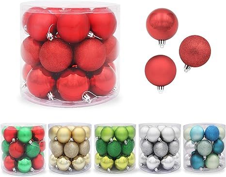 TRI-HEXA 24 Count 2.36" Shatterproof Christmas Ball Ornaments, Holiday Decorations - 3 Colors (2.... | Amazon (US)