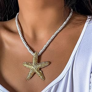 Dcfywl731 Starfish Necklace for Women Gold Shell Pendant Necklaces Seashell Charm Necklace Boho P... | Amazon (US)