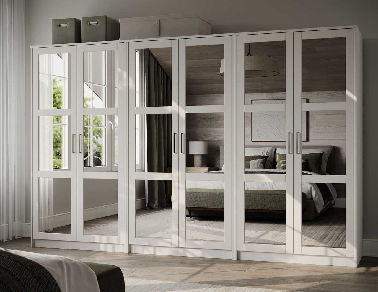 Urban 6-Door Wardrobe with Mirrored Doors In White | 1stopbedrooms