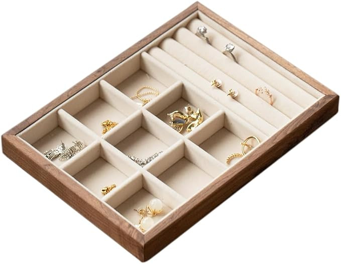9 Grid +3 Line Black Walnut Wooden Jewelry Tray Organizer with Velvet Lining - Premium Jewelry St... | Amazon (US)