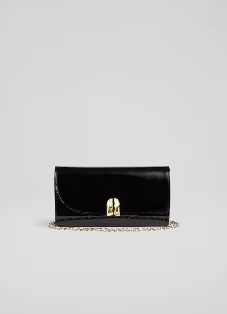Florence Black Patent Curve Flap Clutch Bag | L.K. Bennett (UK)