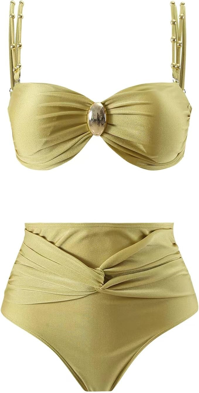 One Piece Swimsuit Women Slimming High Waisted Bikini Sets for Women Retro Ruched Bathing Suit Tu... | Amazon (US)