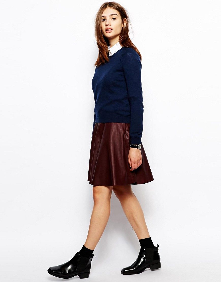 BZR Skater Skirt in Leather - Burgundy | Asos ROW