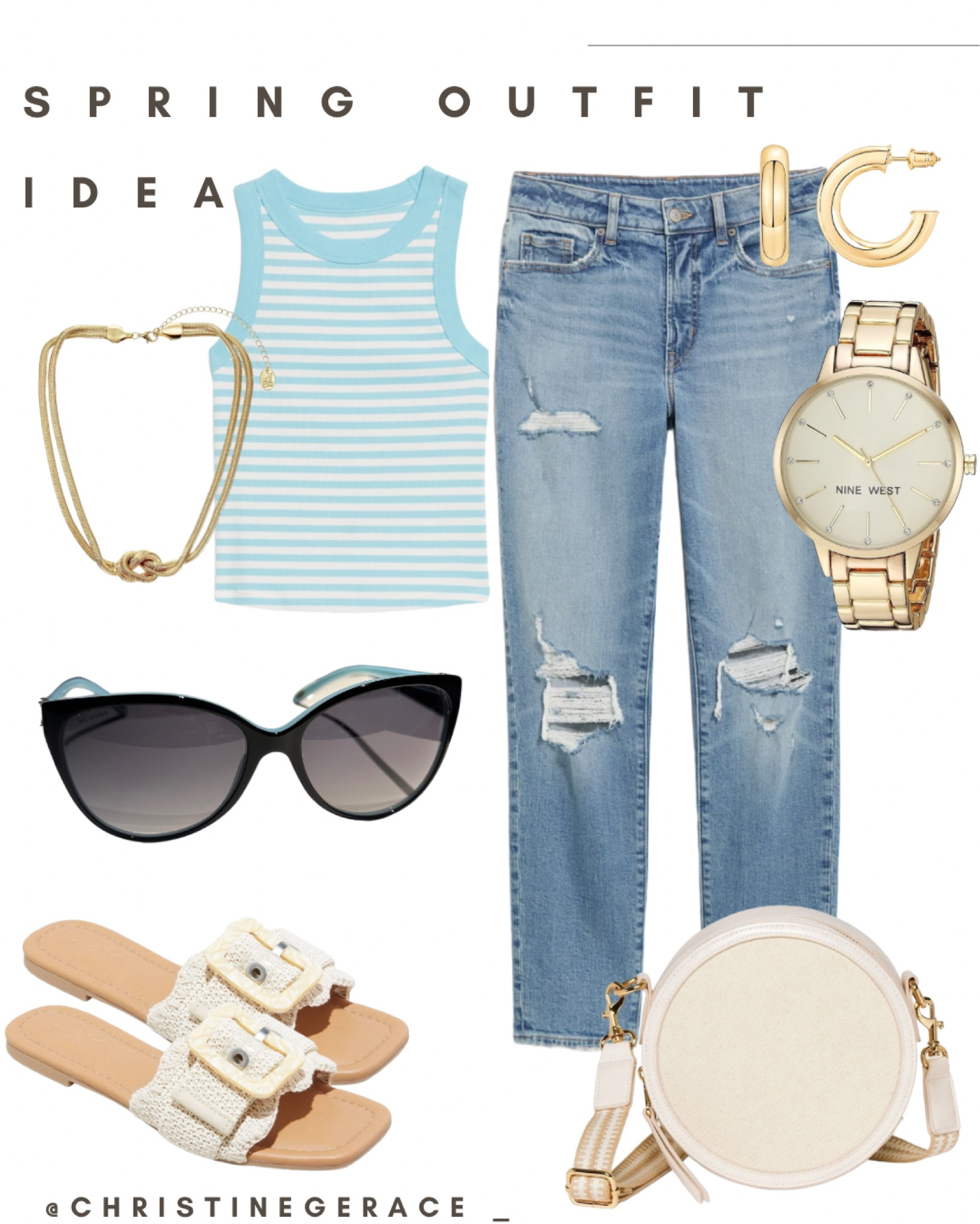 Spring outfit ideas 🔗🔗 

Tank top | jeans | sunglasses | sandals | watch | purse | necklace | earrings 

Shop below & follow me @christinegerace_ 🤍🤍

#LTKstyletip #LTKfindsunder100 #LTKfindsunder50