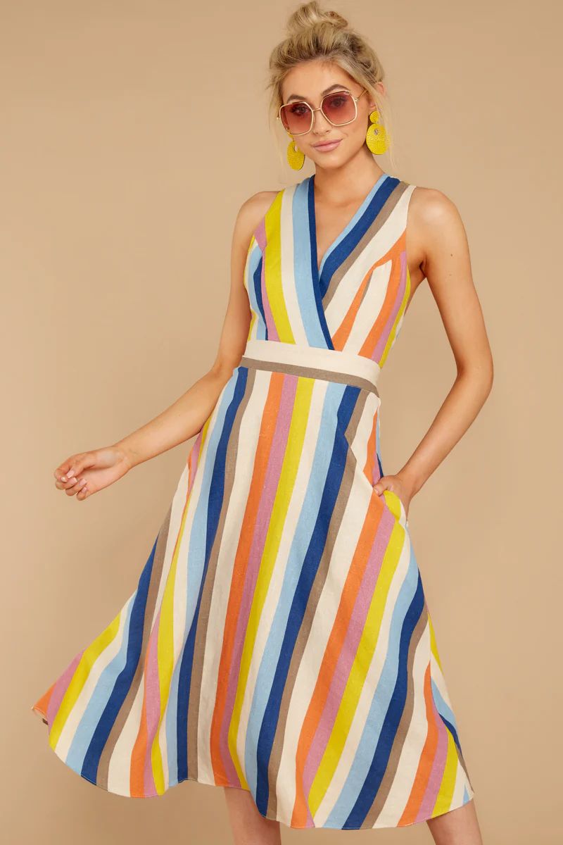 Different Colors Blue Multi Stripe Midi Dress | Red Dress 