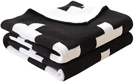 mimixong Baby Blankets Knitted Toddler Blankets Black and White with Cross Swiss Pattern for Boy ... | Amazon (US)