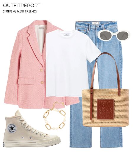 Blazer outfit pink blazer white tee T-shirt blue denim jeans converse and white oval sunglasses spring outfits

#LTKitbag #LTKeurope #LTKshoecrush