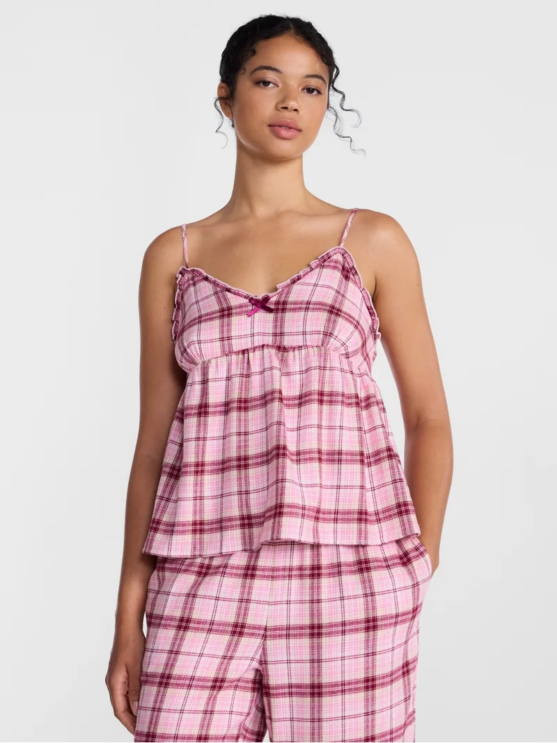 Joyspun Women's Flannel Cami w/ Self Ruffle Sleep Top, Sizes XS to 2X | Walmart (US)