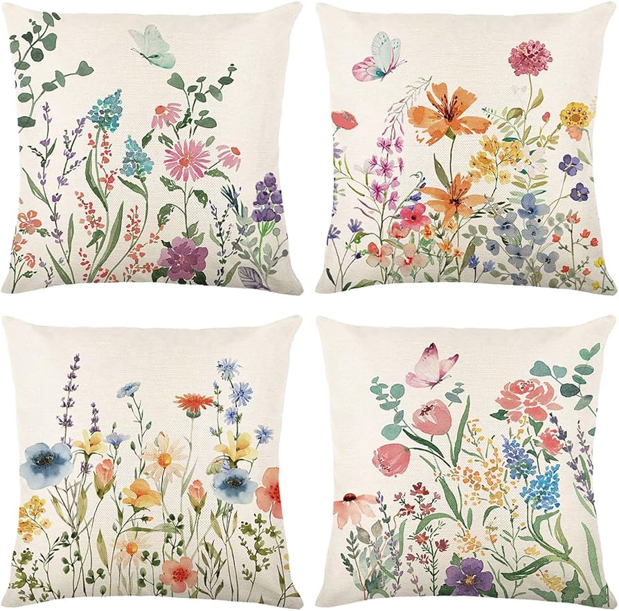 ONFAON Spring Decorations for Home - Spring Pillow Covers 18x18, Outdoor Pillow Covers Springtime... | Amazon (US)