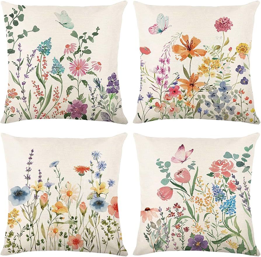 Spring Decorations for Home - Spring Pillow Covers 18x18, Outdoor Pillow Covers Spring Farmhouse ... | Amazon (US)