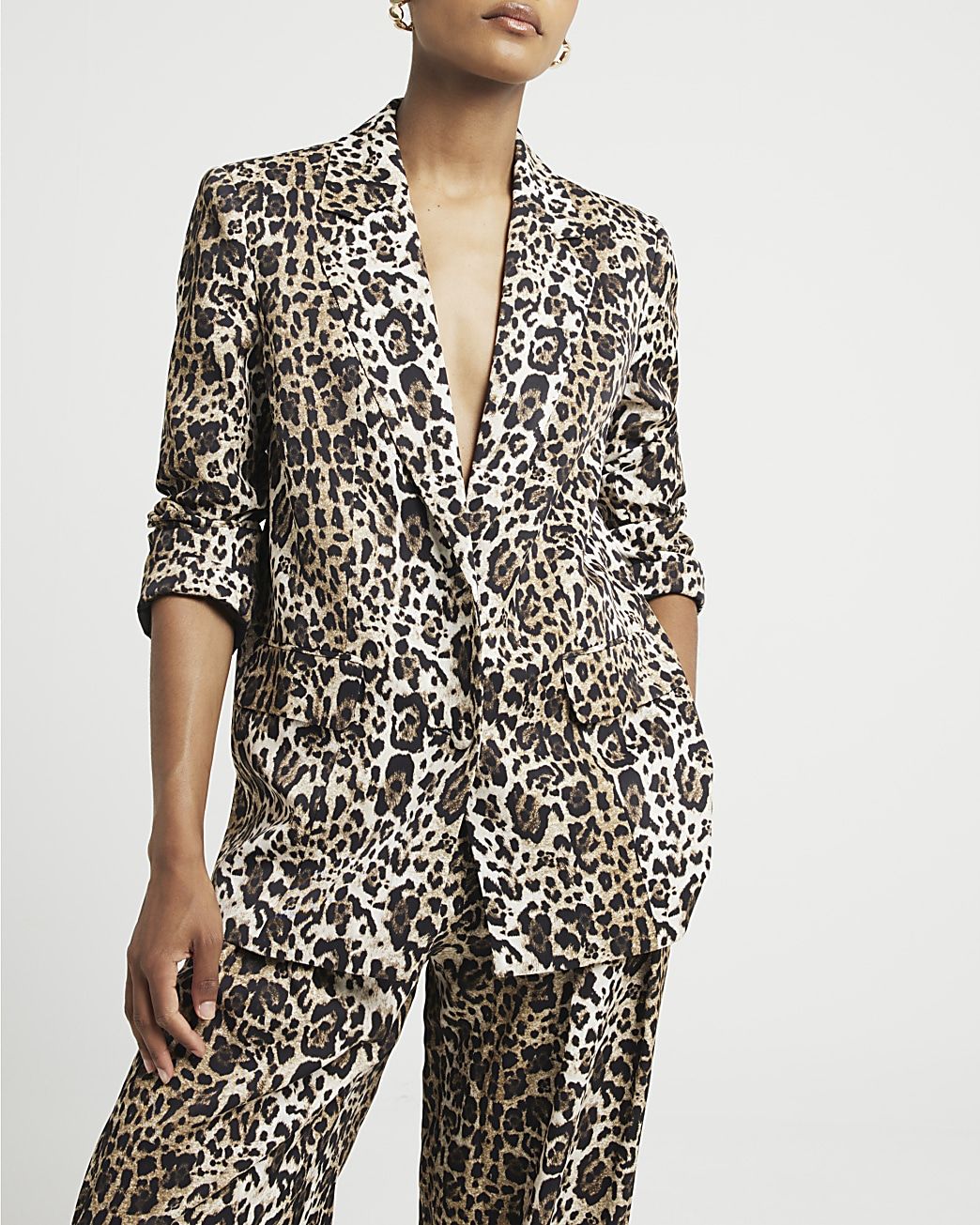 Brown leopard print oversized blazer | River Island (UK & IE)