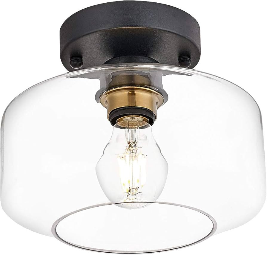 Semi Flush Mount Ceiling Light, Clear Glass Shade, Brass Accent Socket, Modern Ceiling Light Fixt... | Amazon (CA)
