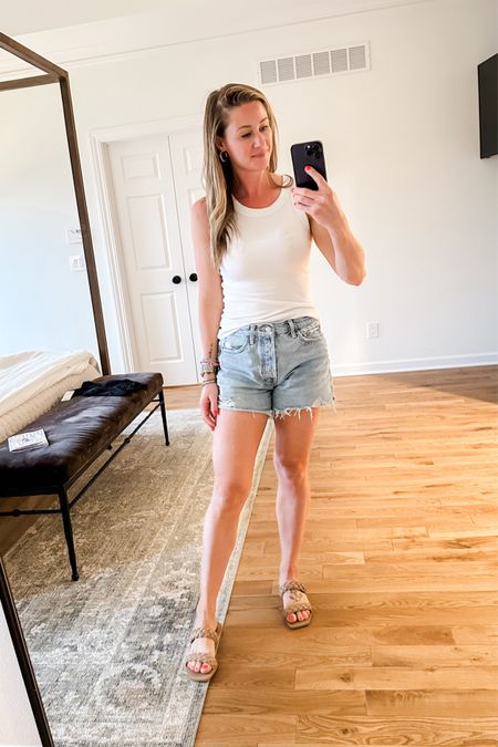 A few days behind posting! These are THE shorts. I have muscular legs and the oversized and slouchy fit makes my legs look amazing! Worth every single penny. And I have these basic tanks in so many colors. Great thicker material and fantastic cut! Also these sandals are new and a staple and available in so many colors for so cheap!!! 

#LTKSaleAlert #LTKFindsUnder50 #LTKStyleTip