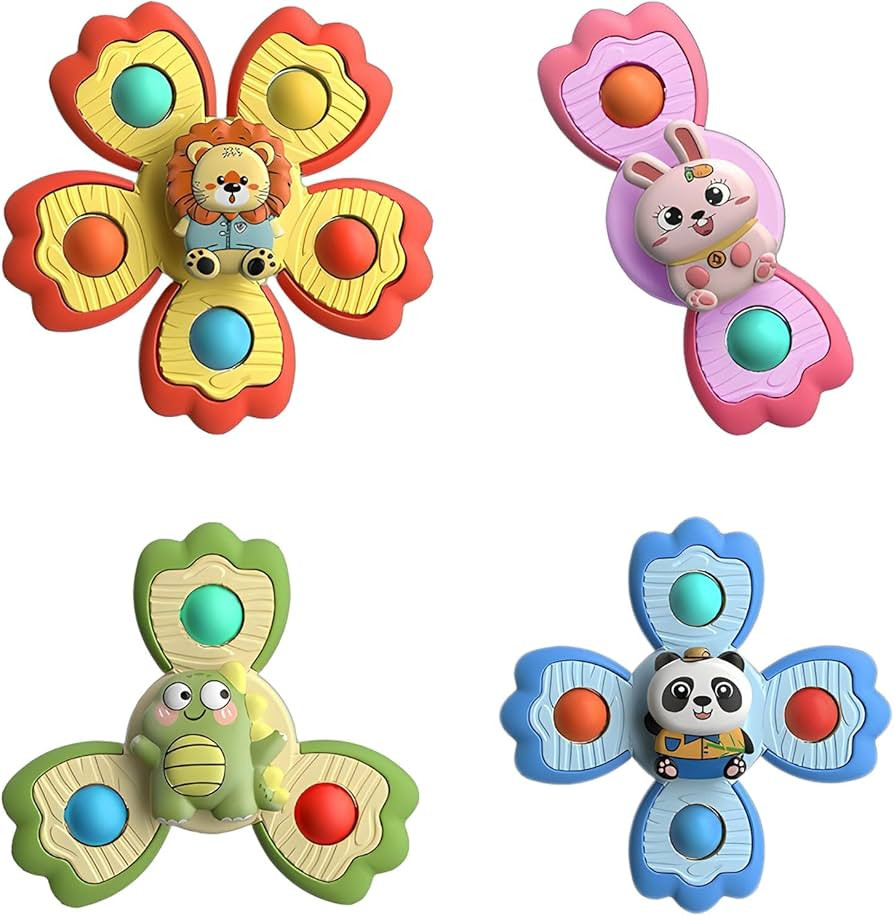 4 Pcs Suction Cup Spinner Toy for Babies, Baby Bath Toys for Toddlers 6 12 18 Months, Fidget Spin... | Amazon (US)
