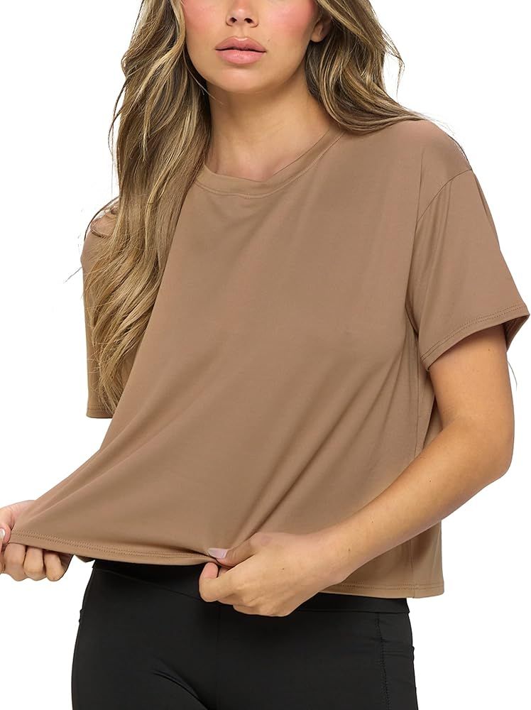 Knit Riot Women's Short Sleeve Boxy Crop Tops - Soft and Breathable Fabric for Casual and Workout | Amazon (US)