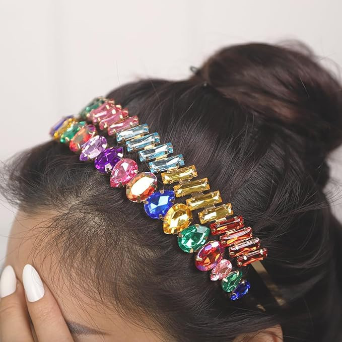 BERYUAN Women Girls Rhinestone Hair Hoop Colorful Rhinestone Headband Stylish Hair Hoop Rhineston... | Amazon (US)