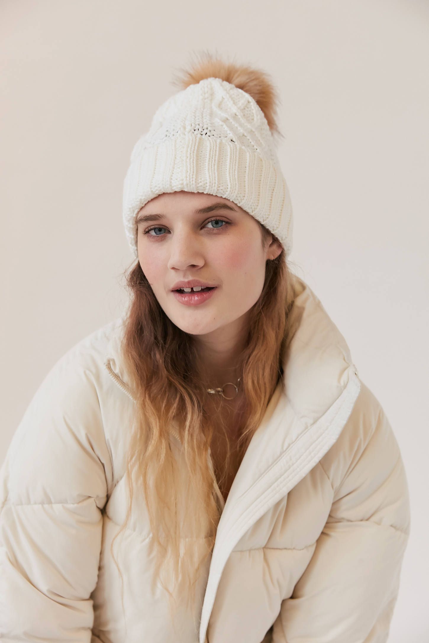 Cable Knit Pompom Beanie | Urban Outfitters (US and RoW)