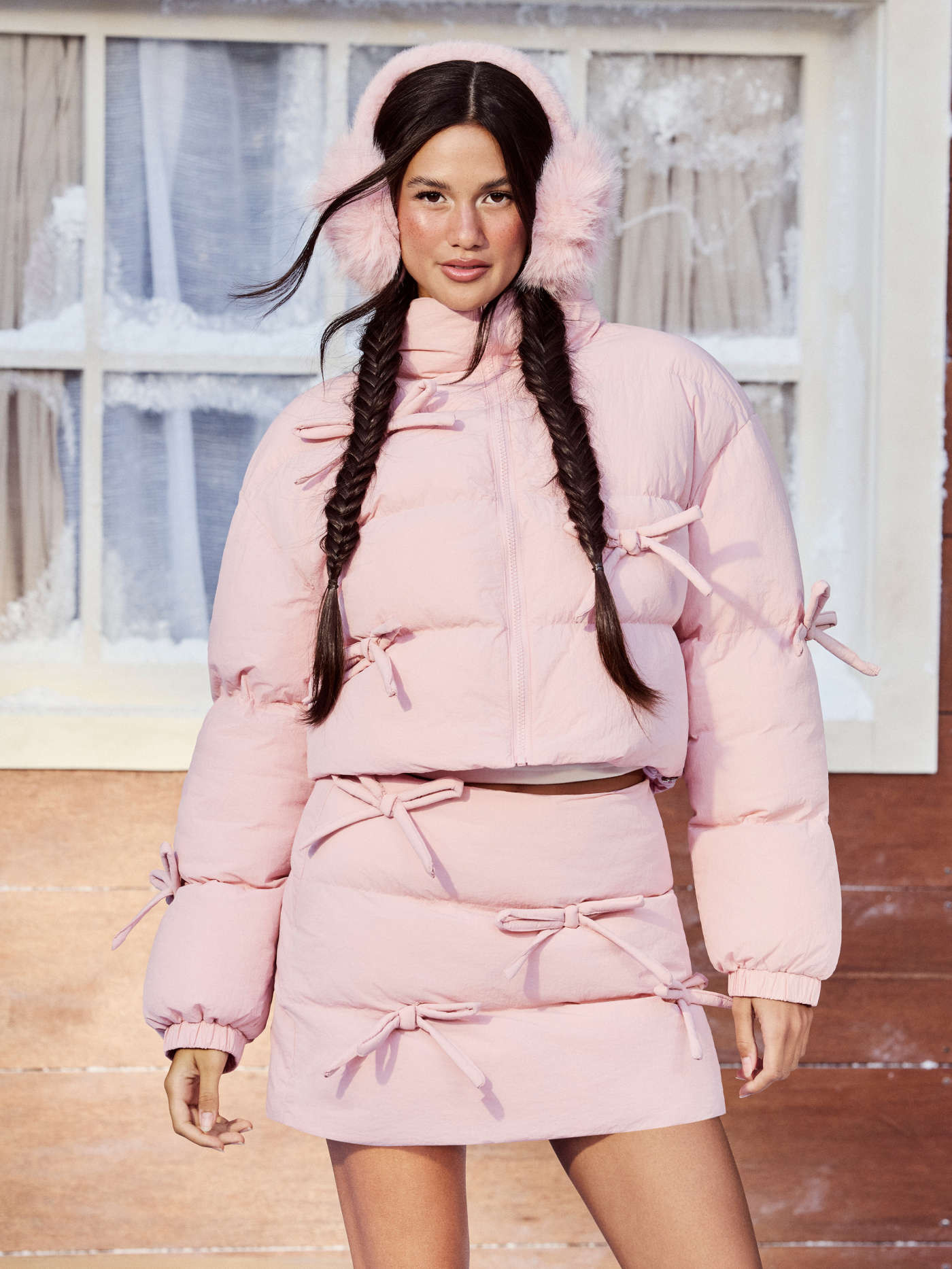 Woven Mid Rise Bowknot Tiered Puffer Mini Skirt For Daily Casual | Cider