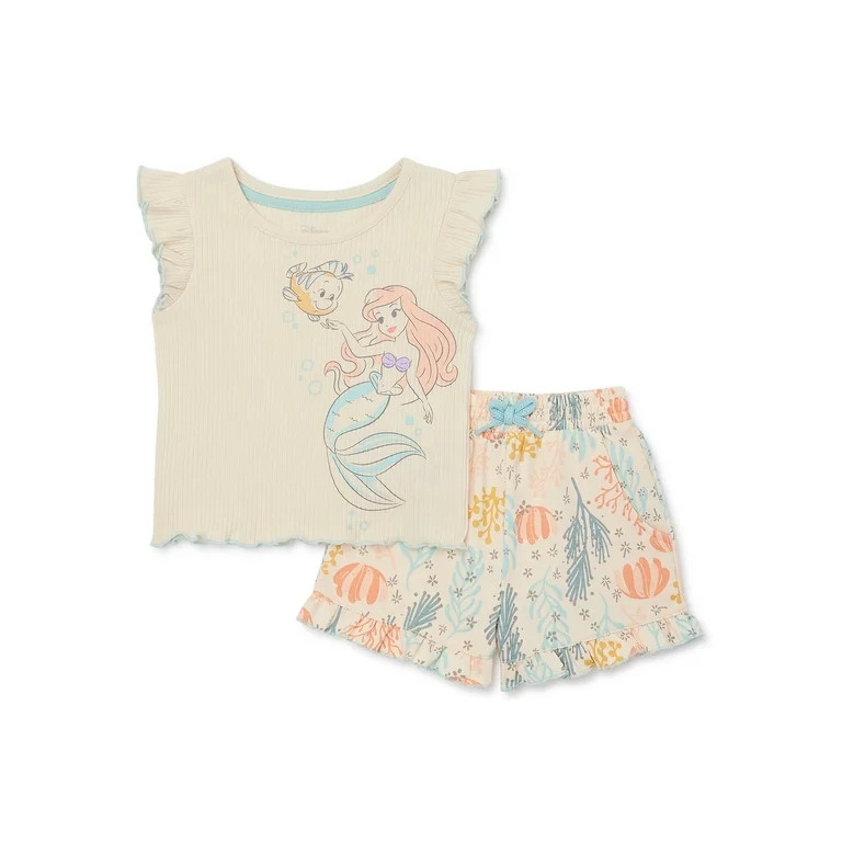 Disney The Little Mermaid Toddler Girl Top and Shorts Outfit Set, 2-Piece, Sizes 12M-5T | Walmart (US)