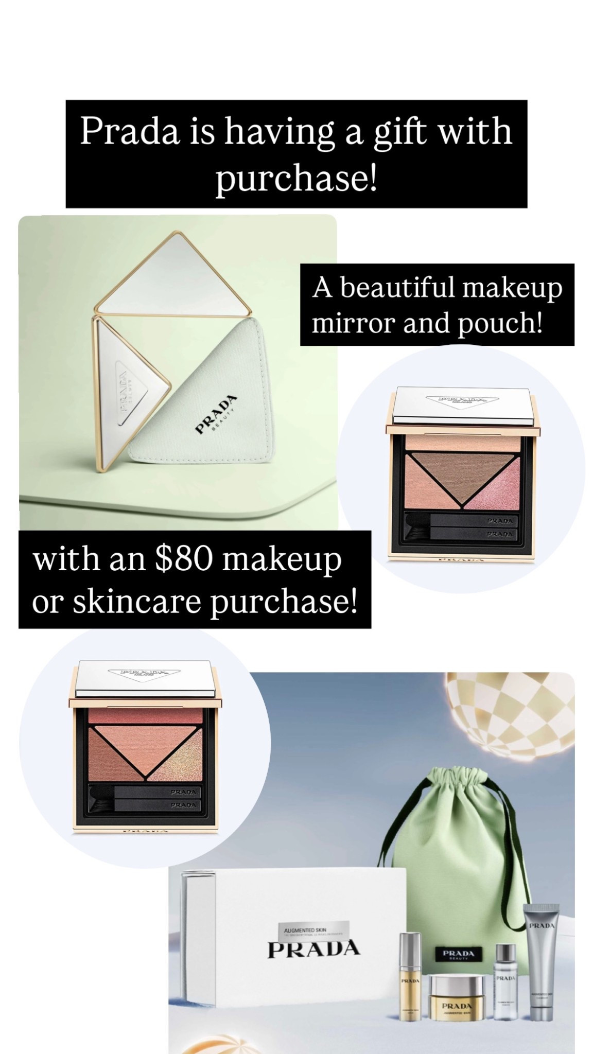 The New Prada eyeshadows are out! Also a New skincare discovery set! Plus you get a really pretty Prada mirror with your $80 purchase! 

#LTKFindsUnder100 #LTKSeasonal #LTKBeauty