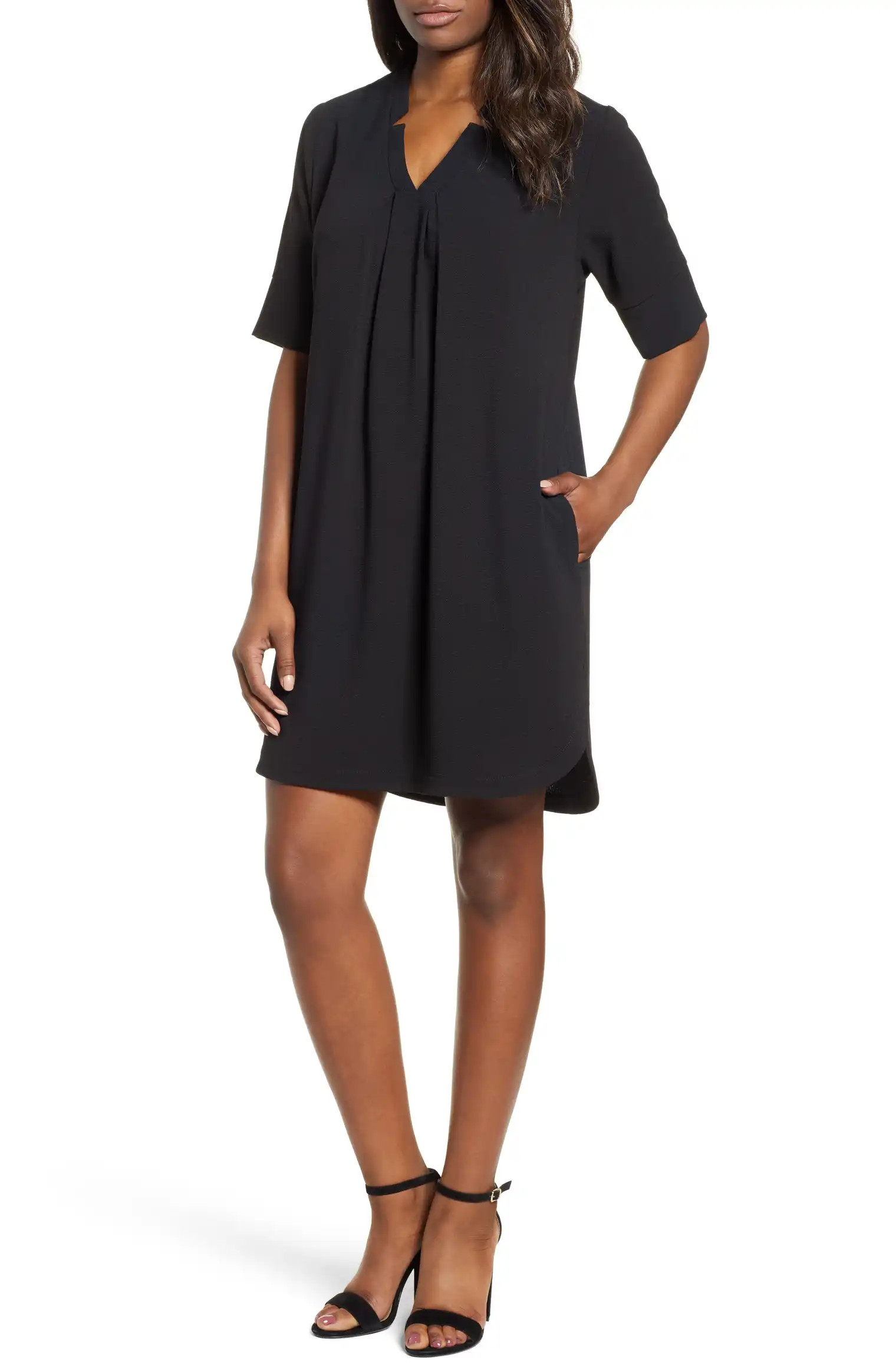 Pleat Front Curved Hem Shirtdress | Nordstrom