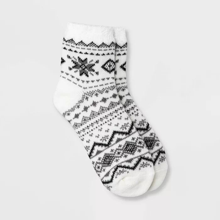 Women's Snowflake Double Lined Cozy Ankle Socks - A New Day™ Ivory 4-10 | Target