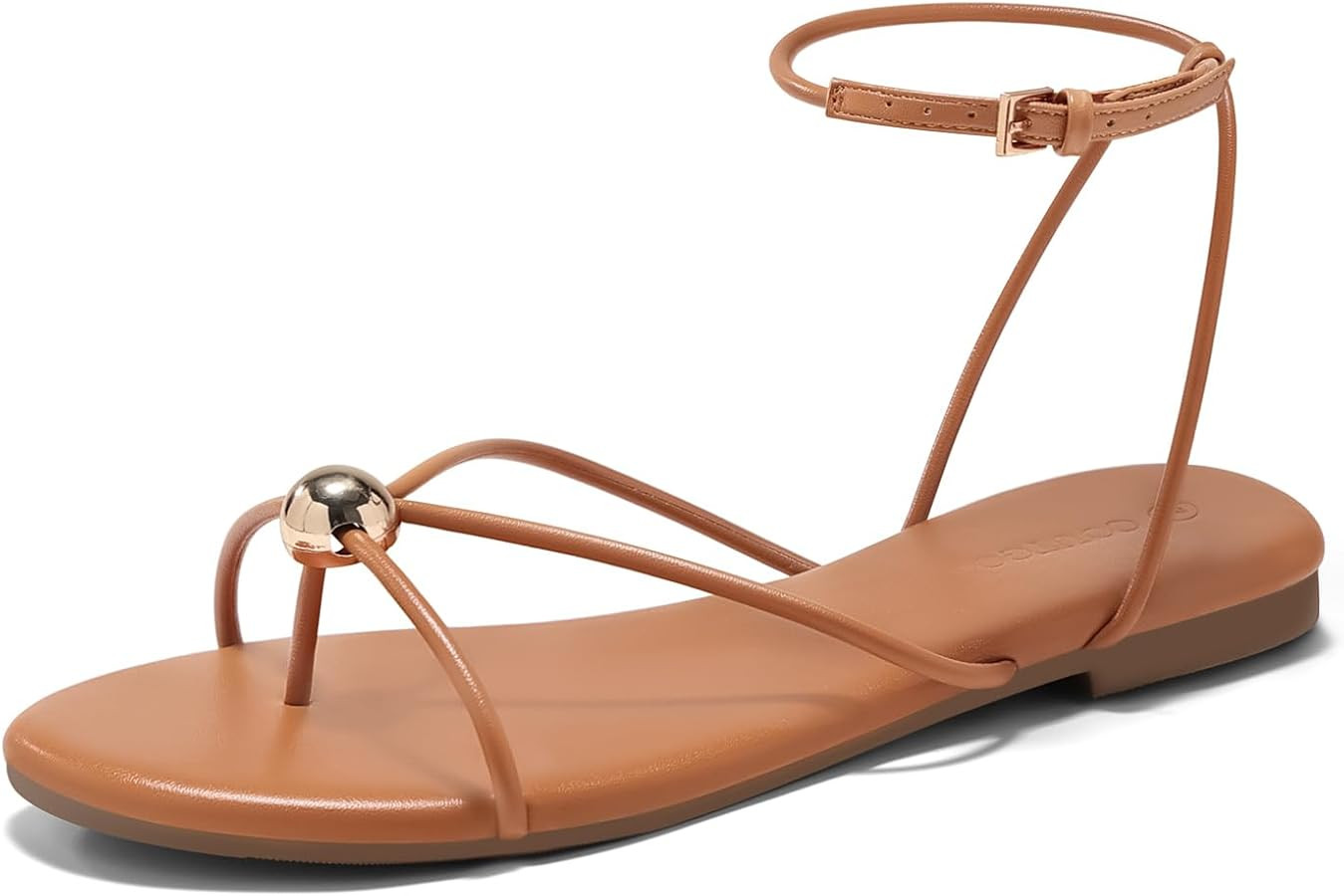 Coutgo Womens Strappy Flat Sandals Open Toe Flip Flops Sandals Ankle Strap Summer Beach Shoes | Amazon (US)