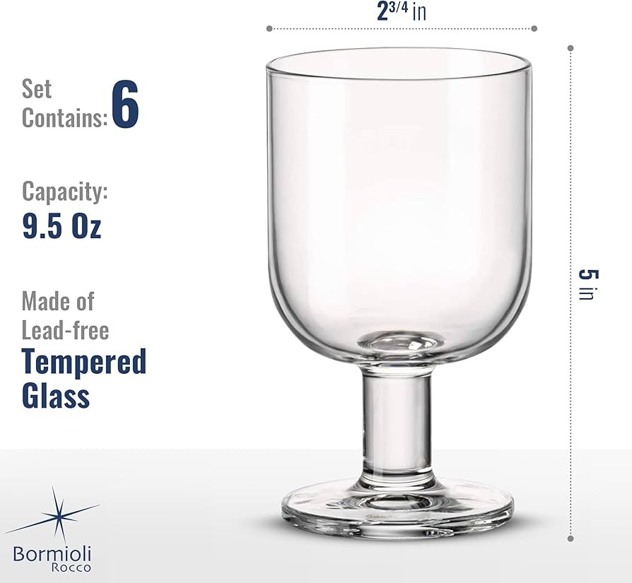 Bormioli Rocco Hosteria Set Of 6 Stackable Wine Glasses, 9.5 Oz. Goblet, Clear Tempered Glass, Ma... | Amazon (US)