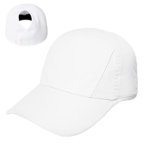 Ponyflo Women's High Ponytail Baseball Cap - Patented Open Back Design - Tangle Free Velcro - Performance Fabrics - White | Amazon (US)