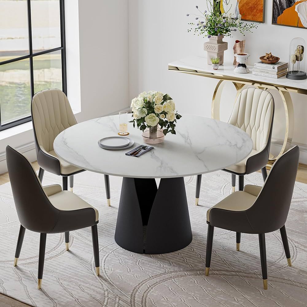 POVISON Round Dining Table for 4, Modern Dining Table 47" Dining Table Round Sintered Stone Top w... | Amazon (US)
