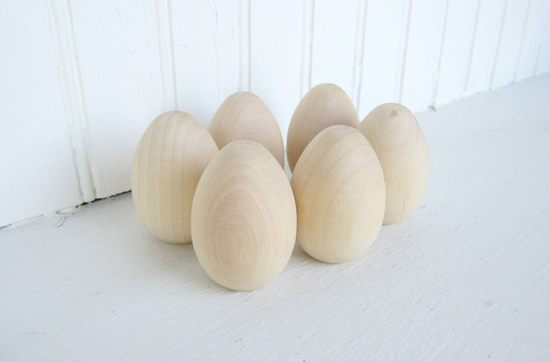 Wooden Pullet Eggs for Craft Projects Flat Bottom Lot of 6 - Etsy | Etsy (US)