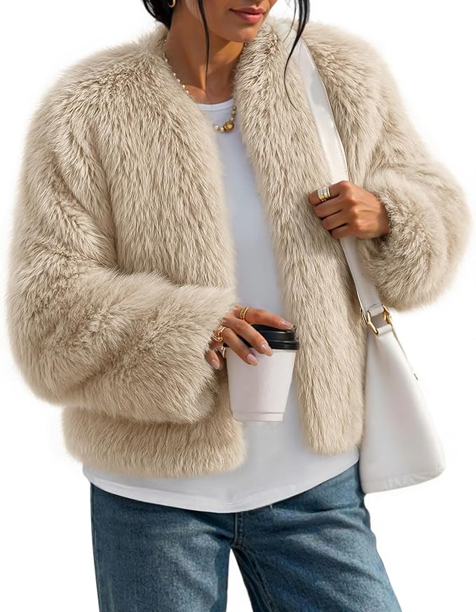 ZESICA Women's 2025 Winter Faux Fur Coats Fluffy Cropped Jacket Long Sleeve Shaggy outerwear Fall... | Amazon (US)