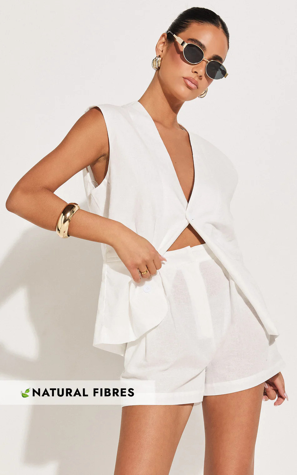 Marlee Two Piece Set - Linen Button Through Vest and Shorts Set in White | Showpo (US, UK & Europe)
