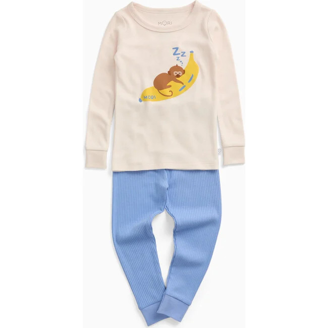 MORI | Placement Monkey Pajama Set | Organic Cotton (Blue, Size 12-18M) | Maisonette | Maisonette