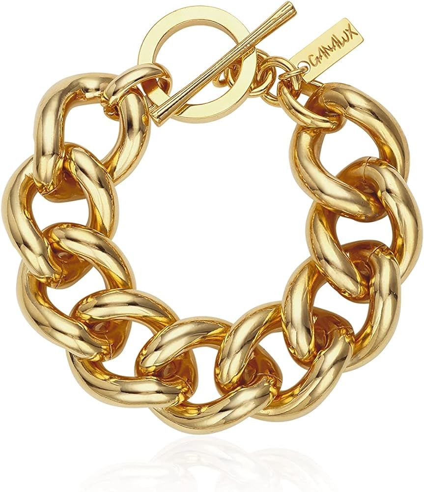 Ganalux Gold Curb Chain Bracelet for Women, Bold Chunky Jewelry Made in Korea | Amazon (US)