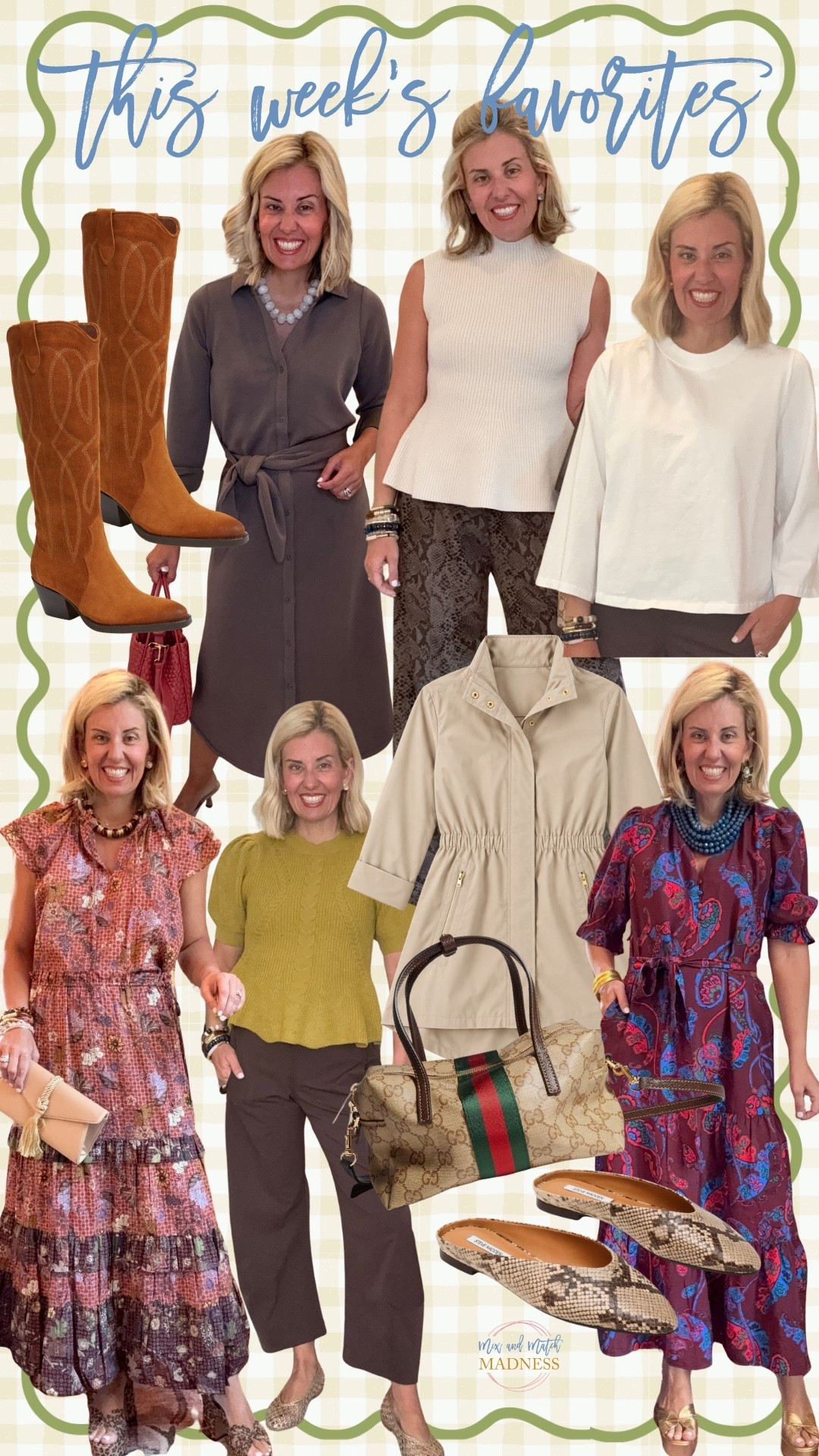 This week’s favorites according to yall! 
SIZING:
Ruti Pants - 4P
Jacket - xs
Boots & Mules - 8 tts 
Top & Tee - xs
Dresses - xs 
Skirt - xs (25% off no code needed)

CODES:
Spanx - LTK20 20% off full price items in LTK app 9/25 & 9/26￼

#LTKmorningroutine