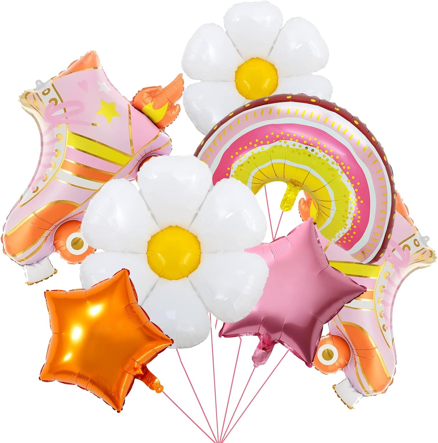 Daisy Balloon Boho Rainbow Balloon Daisy Birthday Party Decorations Star Foil and Pink Roller Ska... | Amazon (US)