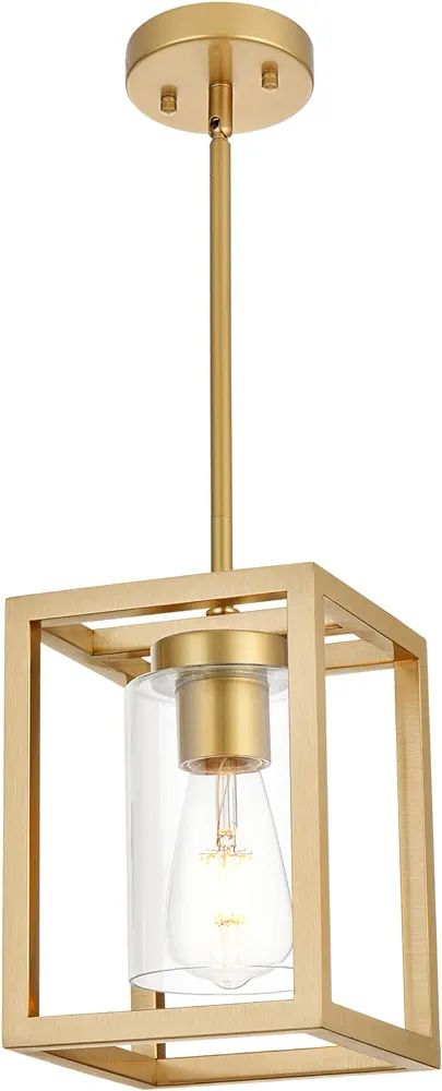 VINLUZ 1-Light Rustic Chandelier in Gold Finish Modern Industrial Pendant Lighting Fixture with C... | Amazon (US)