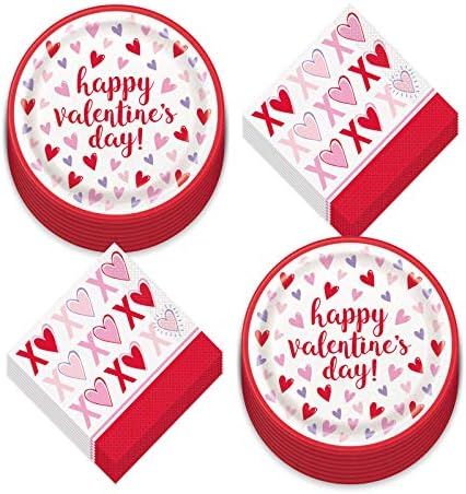 Sparkling Hearts Valentine's Day Paper Dinner Plates and Lunch Napkins (Serves 16) | Amazon (US)