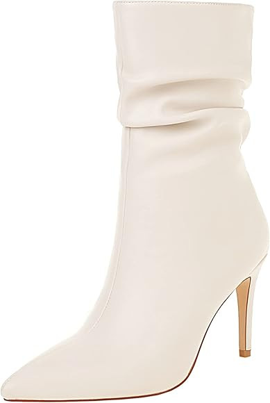 vivianly Womens Pointed Toe Heel Boots Stiletto Heels Mid-Calf Boots Zipper Booties | Amazon (US)