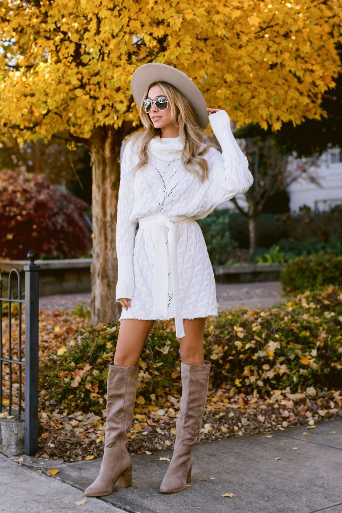 Ready Willing And Cable Knit Ivory Sweater Dress | Red Dress 