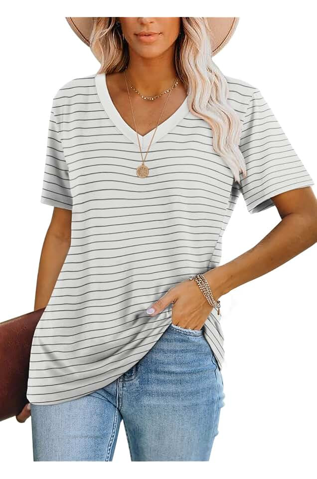 Womens Tops Casual Short Sleeve V Neck T Shirts | Amazon (US)